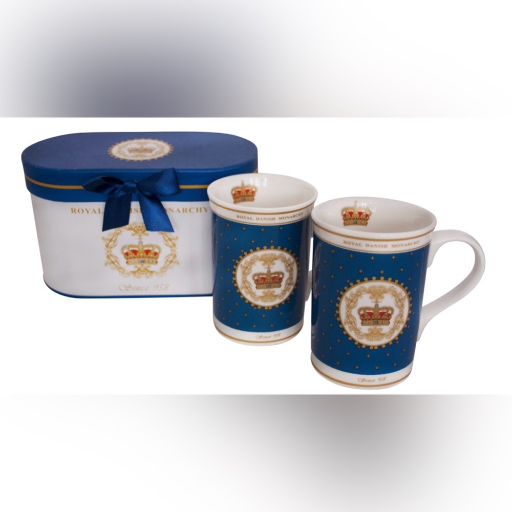 2 Mugs In Gift Box Royal Danish Monarchy Blue
